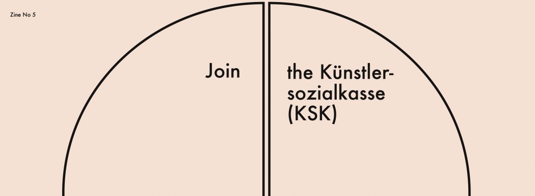 A tan paper cover with the words "Join the Künstlersozialkasse (KSK)" in black letters in two half circles.