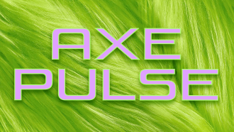 pink text reads "axe pulse" on a green, furry background.
