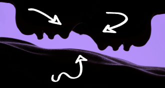 An image of two outlines of faces above a torso. There are arrows indicating movement and their mouths are open.