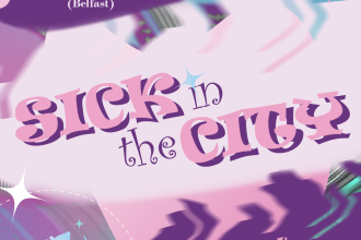 This is a cute little poster with pink, blue, and purple with rats everywhere. The text reads: SICK IN THE CITY, from august 22-24.