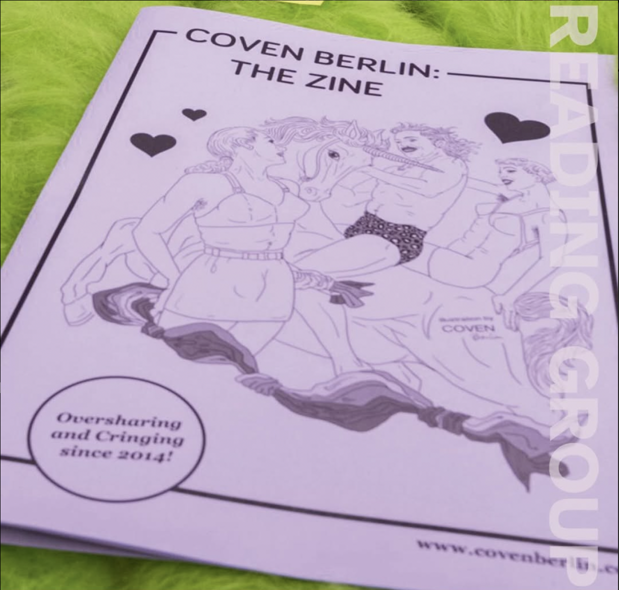 A zine by coven berlin with the label reading group on the side.